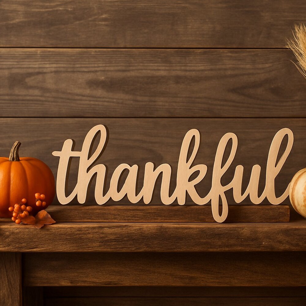 Rustic Wooden “Thankful” Sign | Farmhouse Fall Mantel Decor | Fall Decor